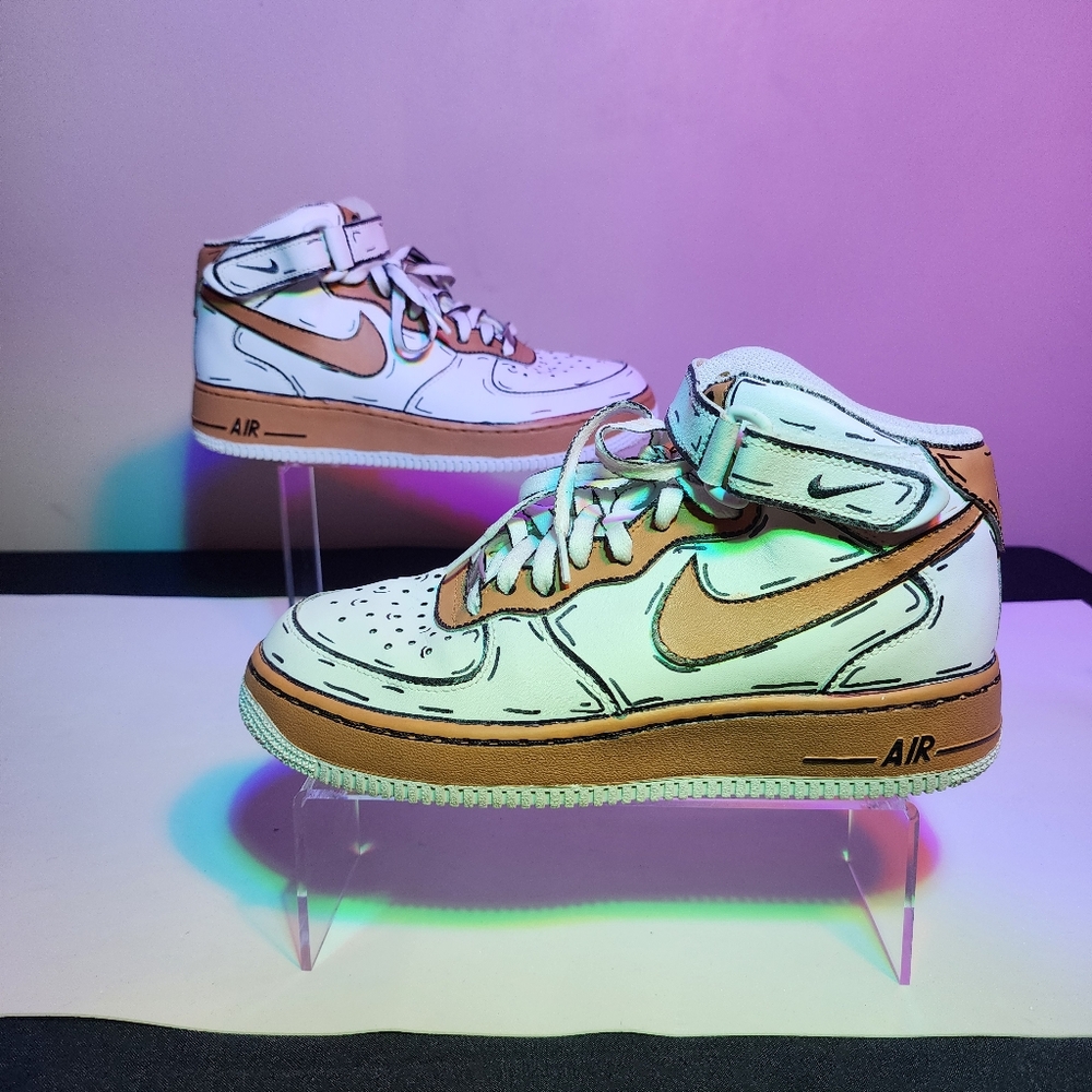 Custom Nike Air force 1 mid, cartoon effect, size 7Y
